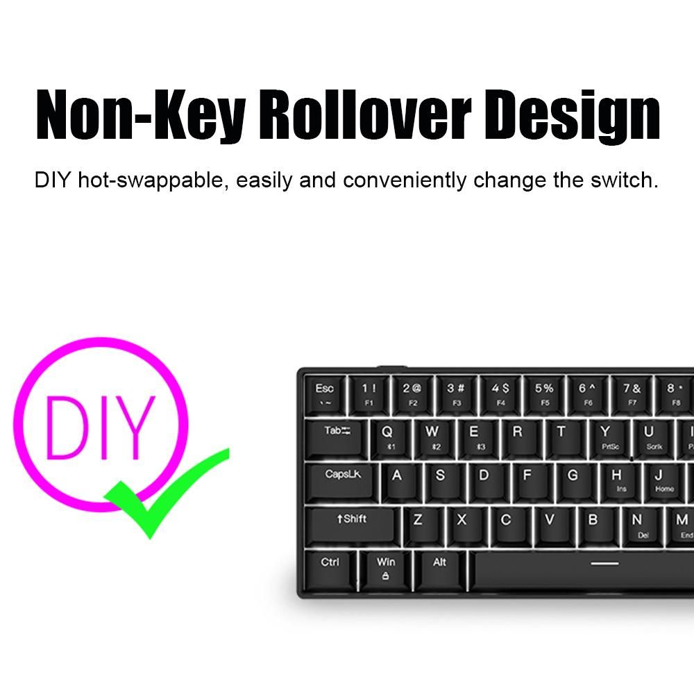 OUTEMU USB Wired 61-key Mechanical Keyboard LED Backlit Supports hot swap  Blue Switch / Red Switch