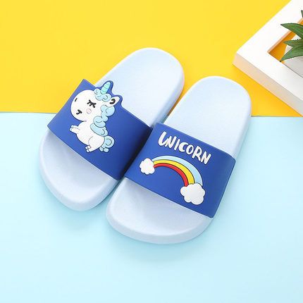 Kids Boys Unicorn Bathroom/Casual Slippers (Blue)