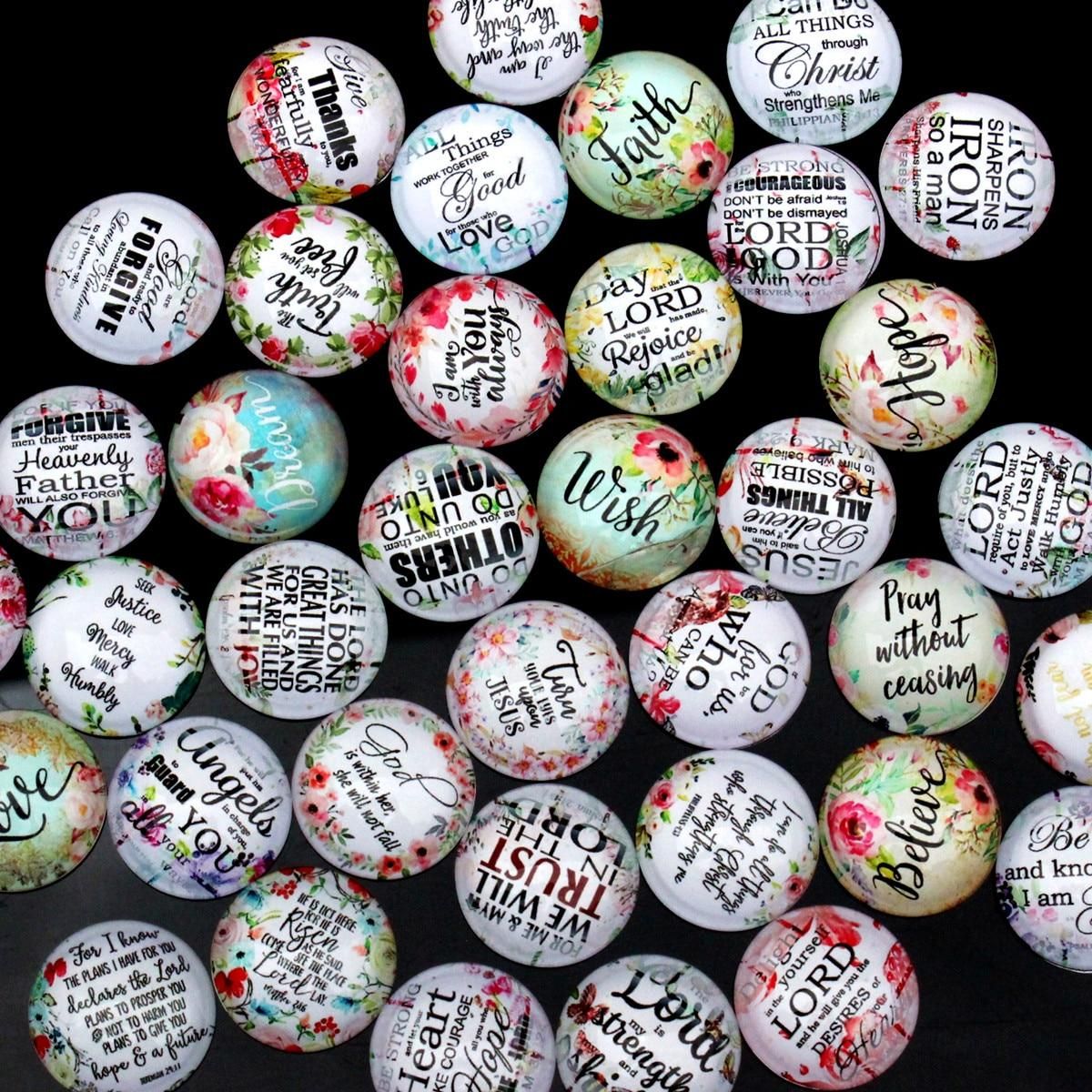 From 8mm to 30mm Random Mixed Round Bible Love Cabochons Pattern Glass Flatback Photo Base DIY Making Accessories Paired K06278