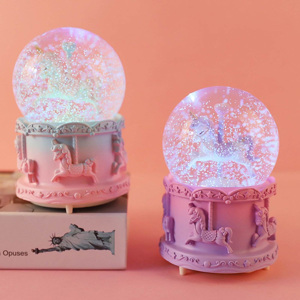 Rotate Music Box Crystal Ball Snow Globe Snowflakes Music Box Home Decoration-M