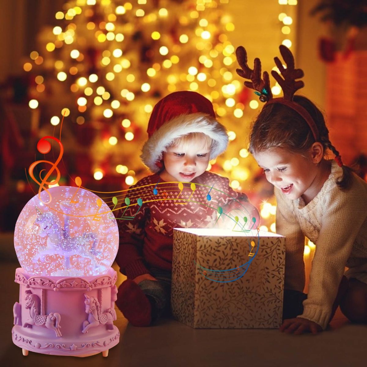 Rotate Music Box Crystal Ball Snow Globe Snowflakes Music Box Home Decoration-M