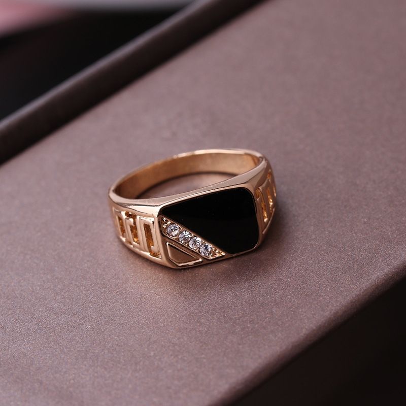 Male Fashion Classic Rhinestone Enamel Rings, Ring Size:7(Gold)