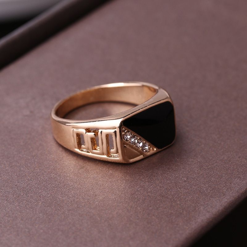 Male Fashion Classic Rhinestone Enamel Rings, Ring Size:7(Gold)
