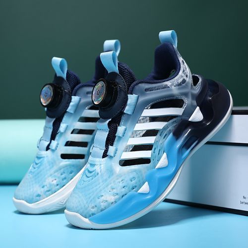 Noctilucent Girls' Light Shoes Rotating Buckle Kid's Sports Shoes Blue