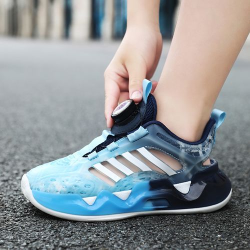 Noctilucent Girls' Light Shoes Rotating Buckle Kid's Sports Shoes Blue