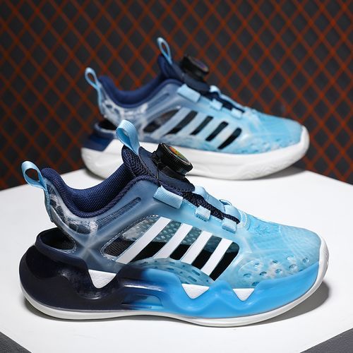 Noctilucent Girls' Light Shoes Rotating Buckle Kid's Sports Shoes Blue