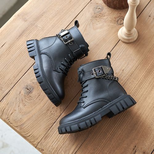 Girls Boots Fashion Children's Leather Boots-Black