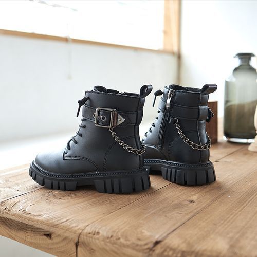 Girls Boots Fashion Children's Leather Boots-Black