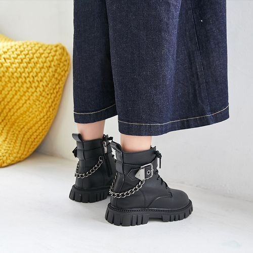 Girls Boots Fashion Children's Leather Boots-Black