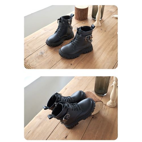 Girls Boots Fashion Children's Leather Boots-Black