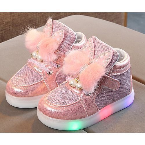 Children's LED Lights Shoes Girls Cartoon Baby Shoes-Pink
