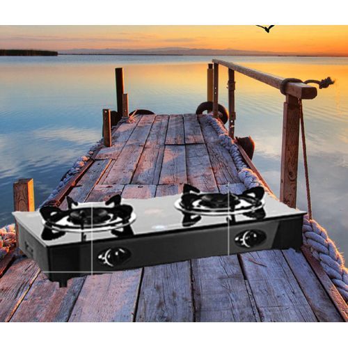 Table Top Gas Cooker With Glass - Top  2-Burner Black