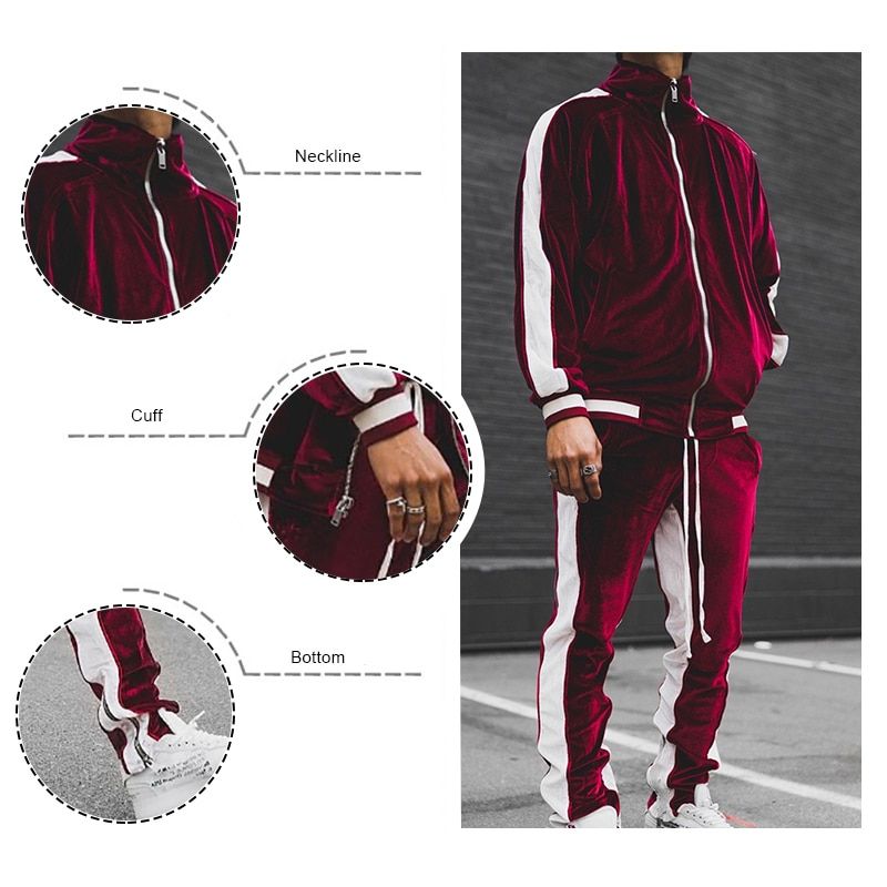 Men Joggers Suit Sets Gold Velvet Tracksuit Man Brand Spring Autumn Sport Suit Male Hoodies+ Pants Warm Sportswear Clothing