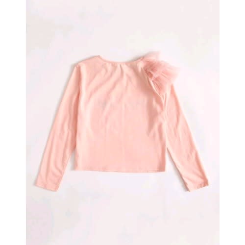 Girls Eyelash Layered Mesh Ruffle Top- Baby Pink Peach