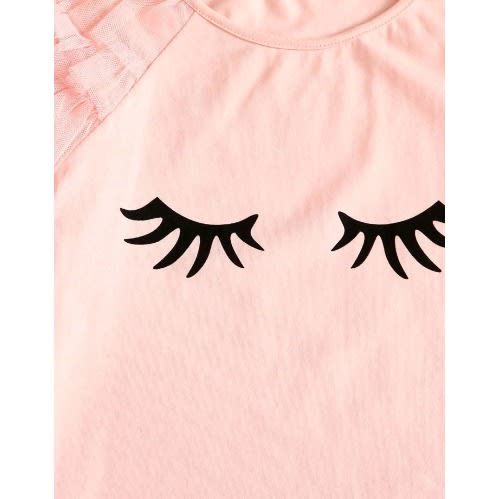 Girls Eyelash Layered Mesh Ruffle Top- Baby Pink Peach
