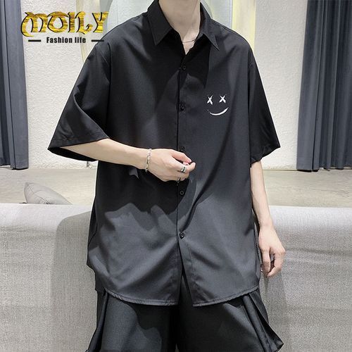 Men's Solid Smiling Face Pattern Short Sleeve Shirt