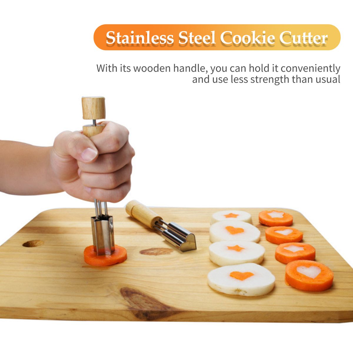 Stainless Steel Cookie Cutter With Wooden Handle Flowers