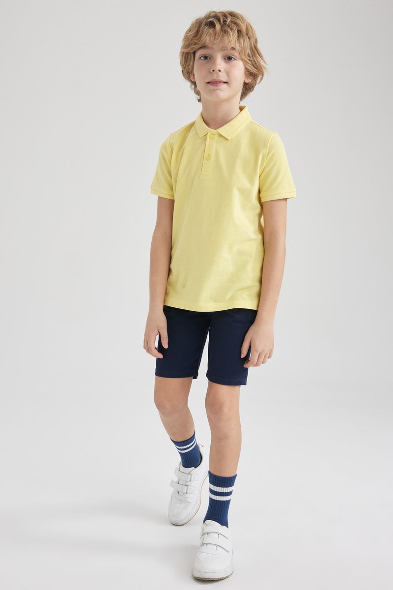 Boy Casual Regular Fit Knitted Short Sleeve Polo T-Shirt - Yellow