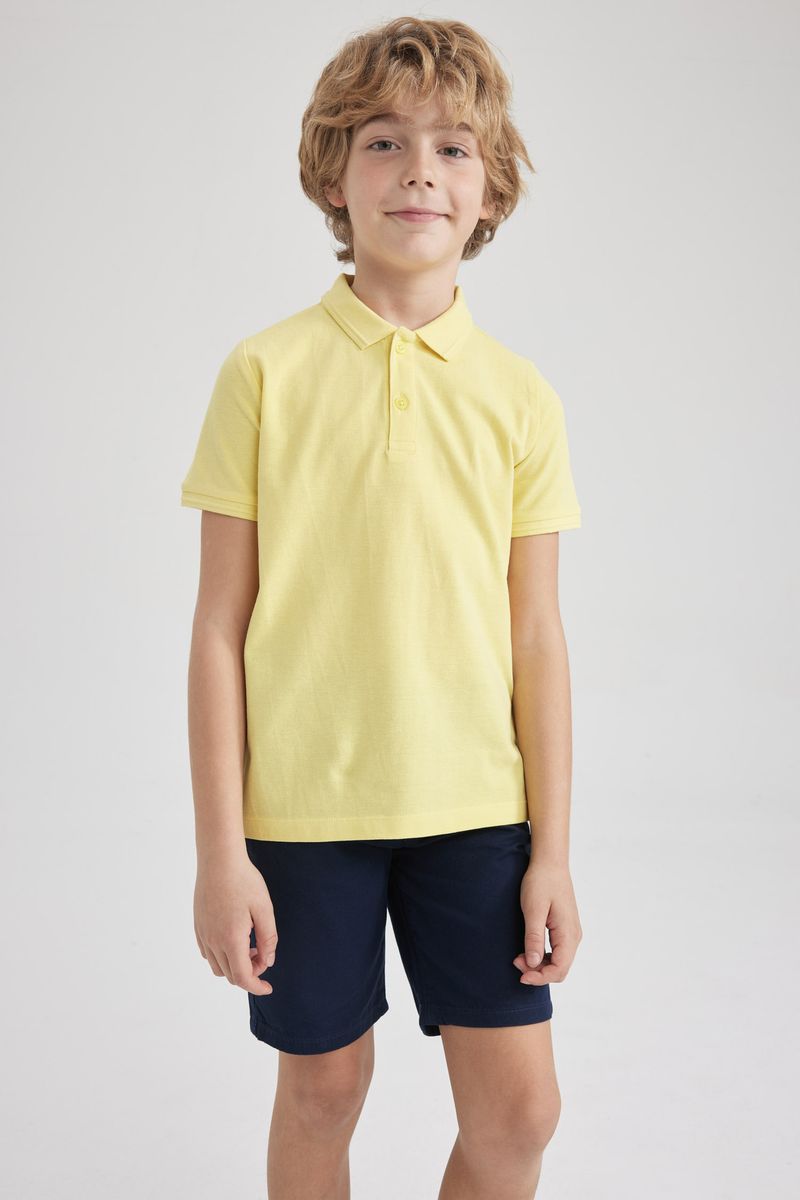 Boy Casual Regular Fit Knitted Short Sleeve Polo T-Shirt - Yellow