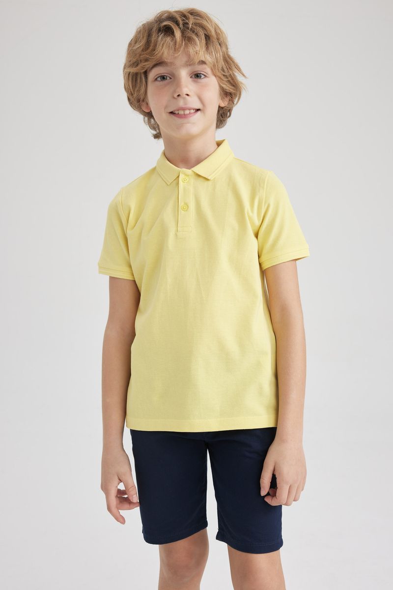 Boy Casual Regular Fit Knitted Short Sleeve Polo T-Shirt - Yellow