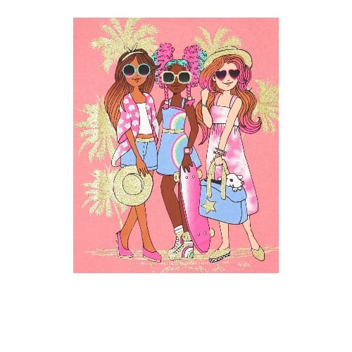 Girls Summer Squad Glitters Graphic Top- Peach