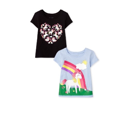 2 In 1 Girls Glitters All Over Rainbow Unicorn Heart Graphic Top
