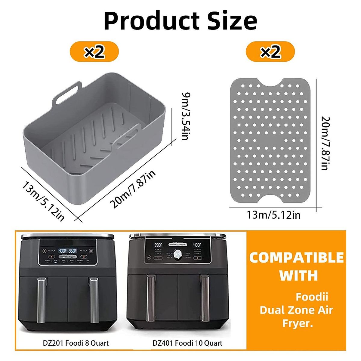4 PCS Silicone Pot Set for Dual  Non Stick Silicone Basket for Grey