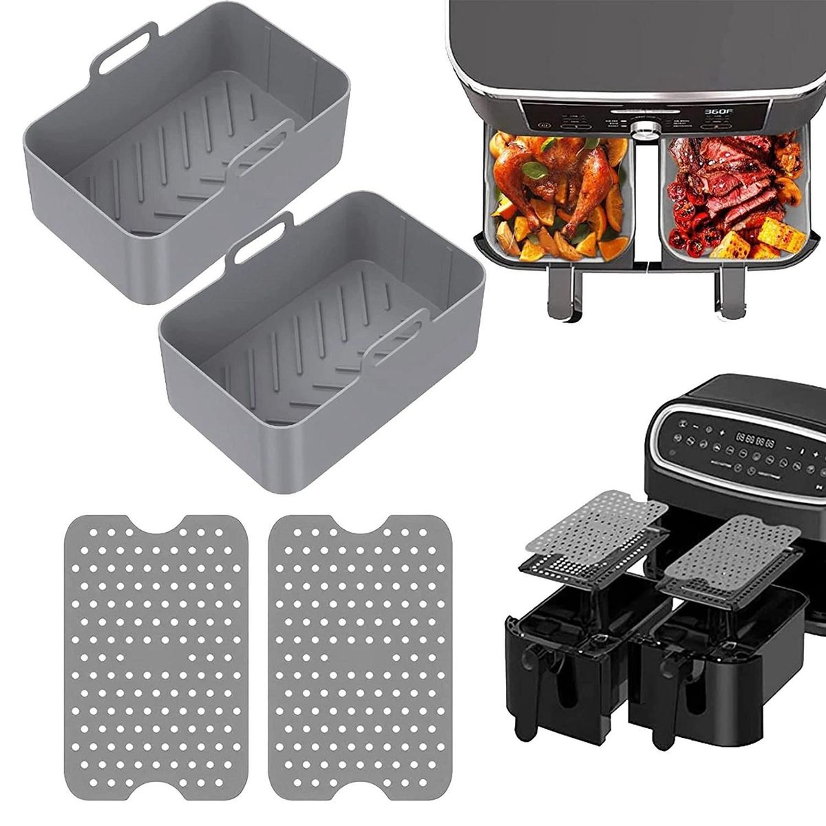 4 PCS Silicone Pot Set for Dual  Non Stick Silicone Basket for Grey