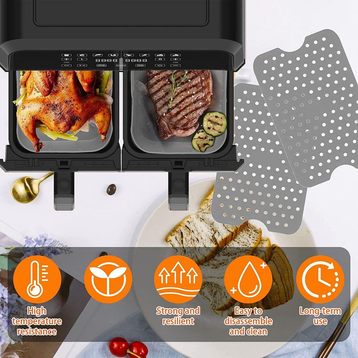 4 PCS Silicone Pot Set for Dual  Non Stick Silicone Basket for Grey