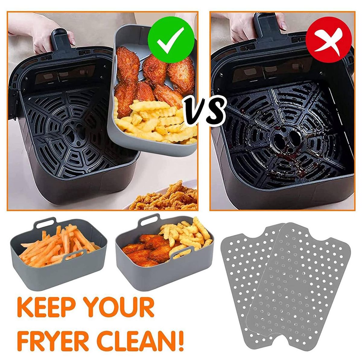 4 PCS Silicone Pot Set for Dual  Non Stick Silicone Basket for Grey