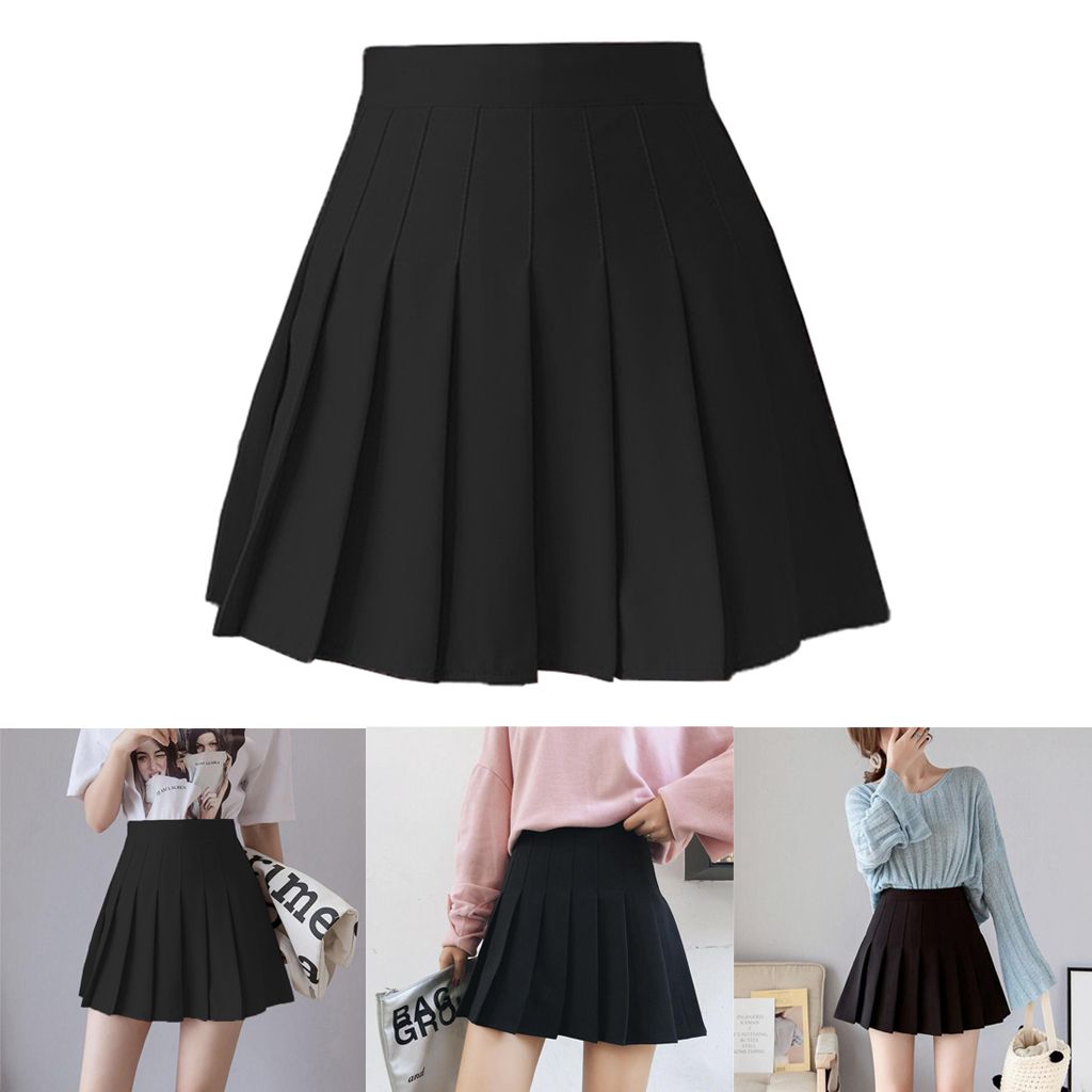 Womens Pleated Skirt High Waist Zip Lining Short Black S