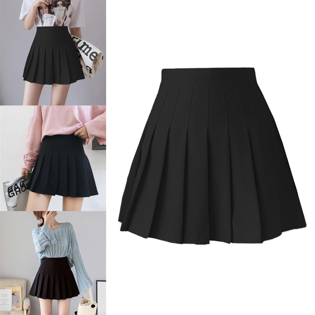 Womens Pleated Skirt High Waist Zip Lining Short Black S