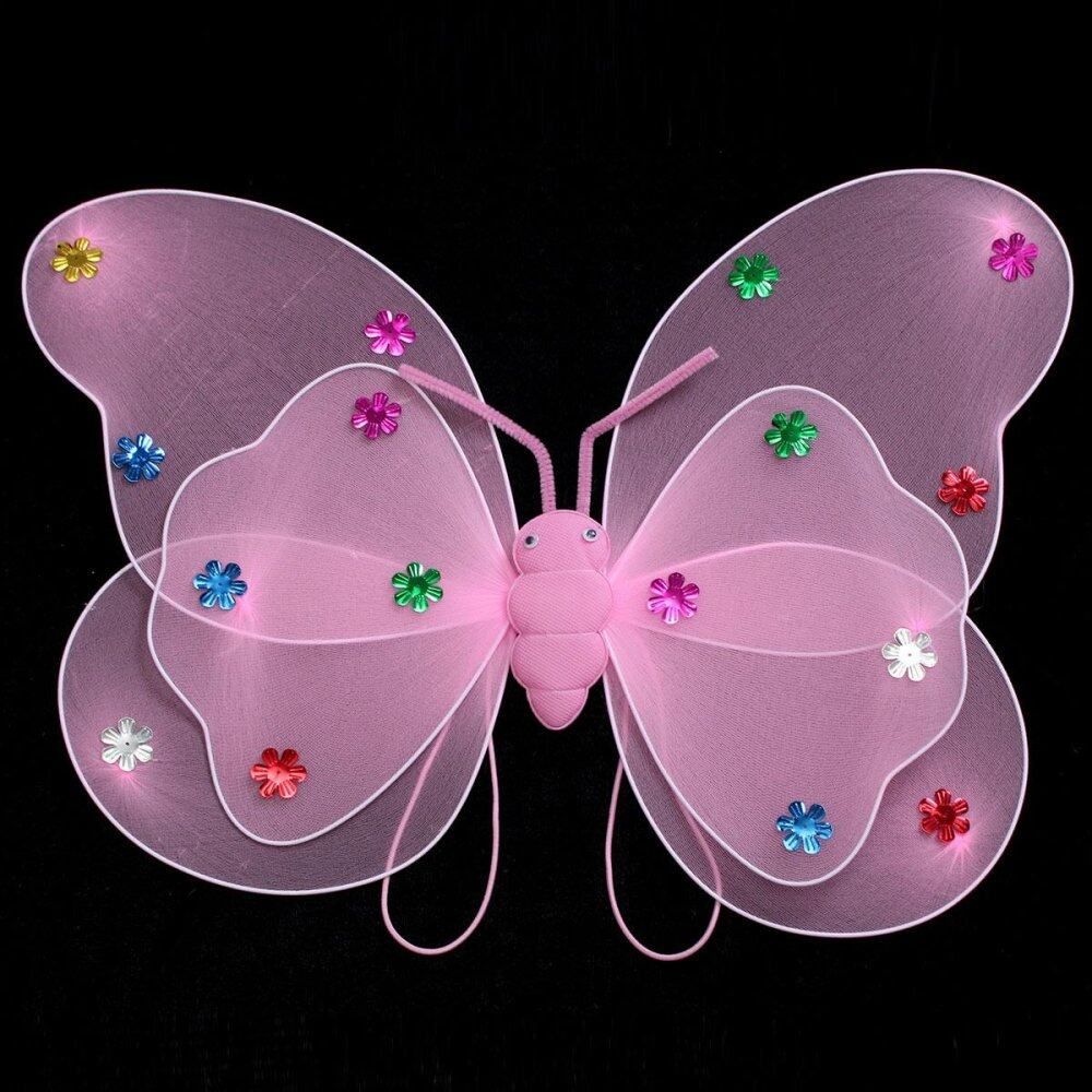 4Pcs/Set Fairy Princess Butterfly Party Costume Wings Wand Headband Skirt Dress Pink Pink