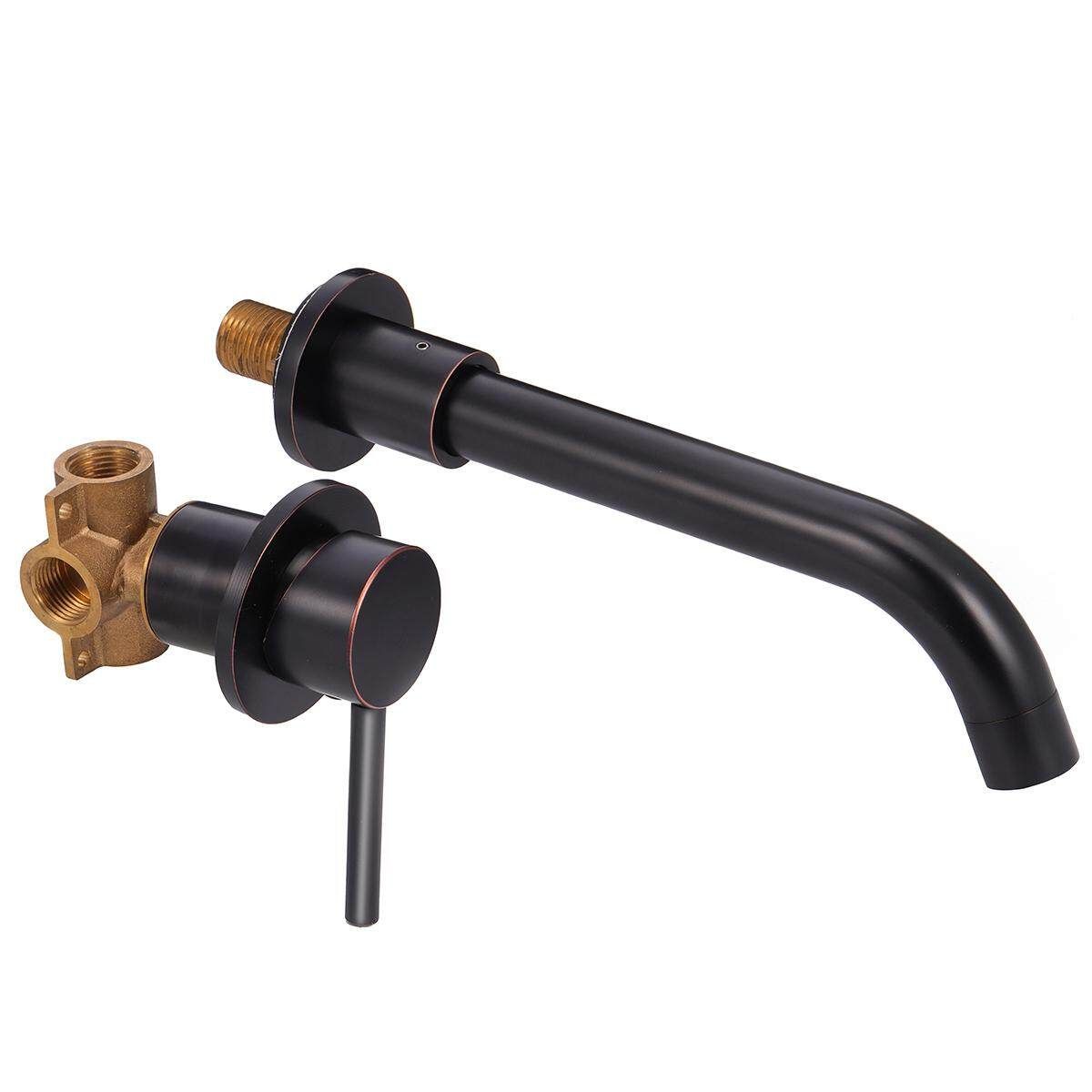 Brass Basin Faucet Wall Mounted Mixer Tap Faucet Matte Black