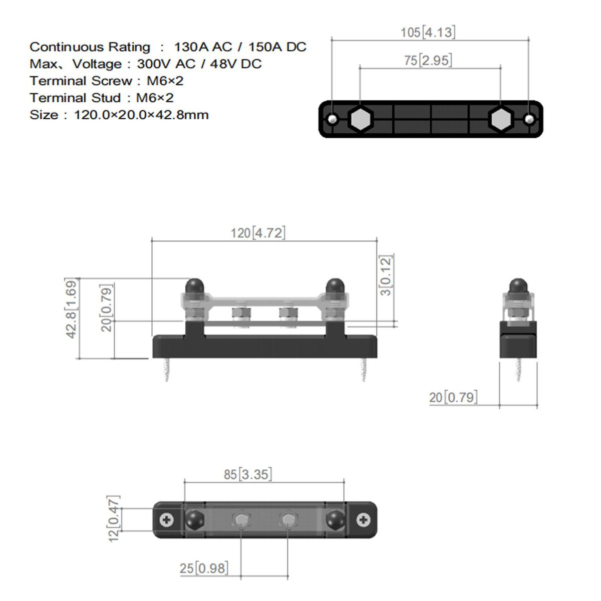Bus Bar M6*4 Single-row Nylon Base BusBar Block with Cover Ground Power Distribution Red+Black 2 Pcs 8 Terminals Included for Car Boat Marine Caravan RV