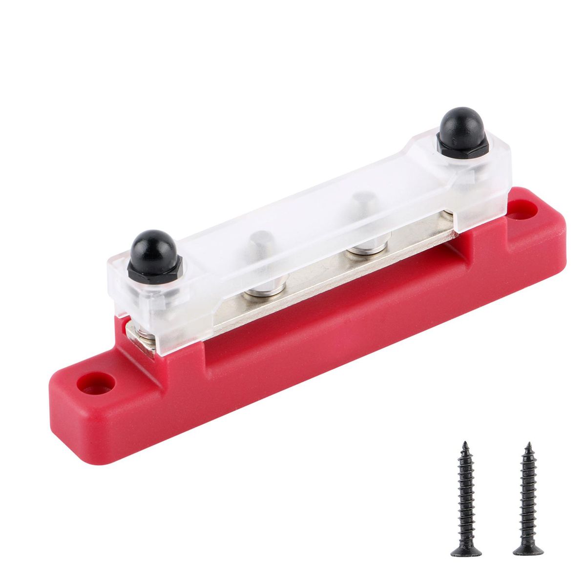Bus Bar M6*4 Single-row Nylon Base BusBar Block with Cover Ground Power Distribution Red+Black 2 Pcs 8 Terminals Included for Car Boat Marine Caravan RV