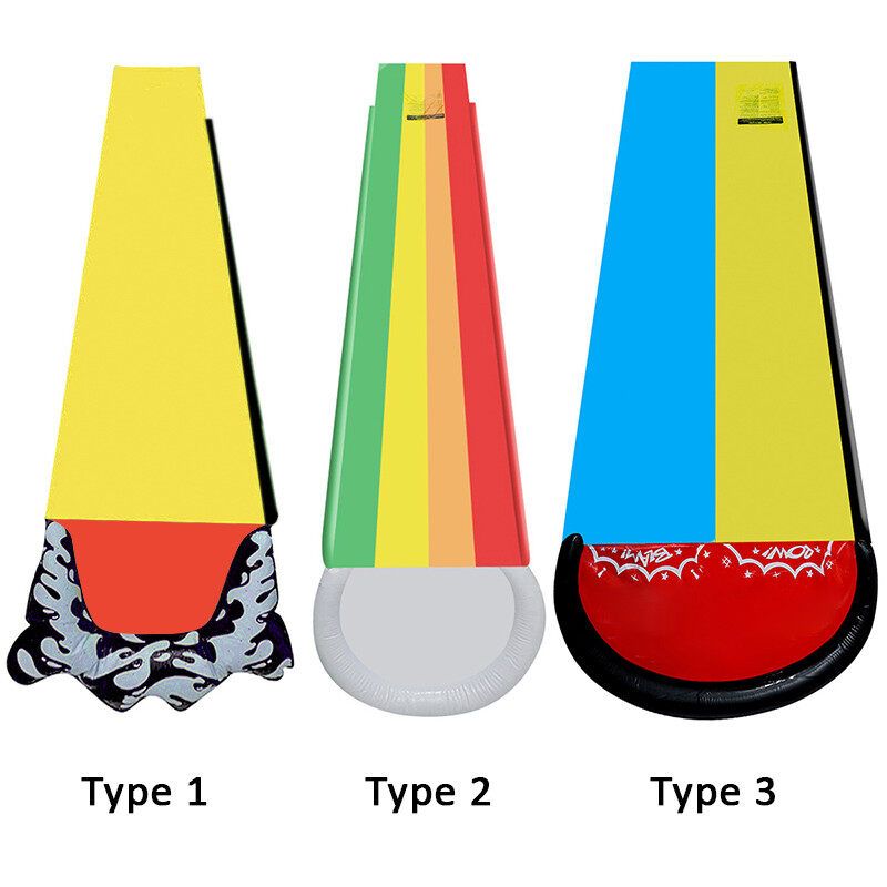 (W/ Pipe Connector) Inflatable Surf Water Slide Mat Portable Children Outdoor Water Sports Toy Water Skater Summer Pool Game Water Spray Toy For Kids Yard Lawn Park Garden Dual Slides