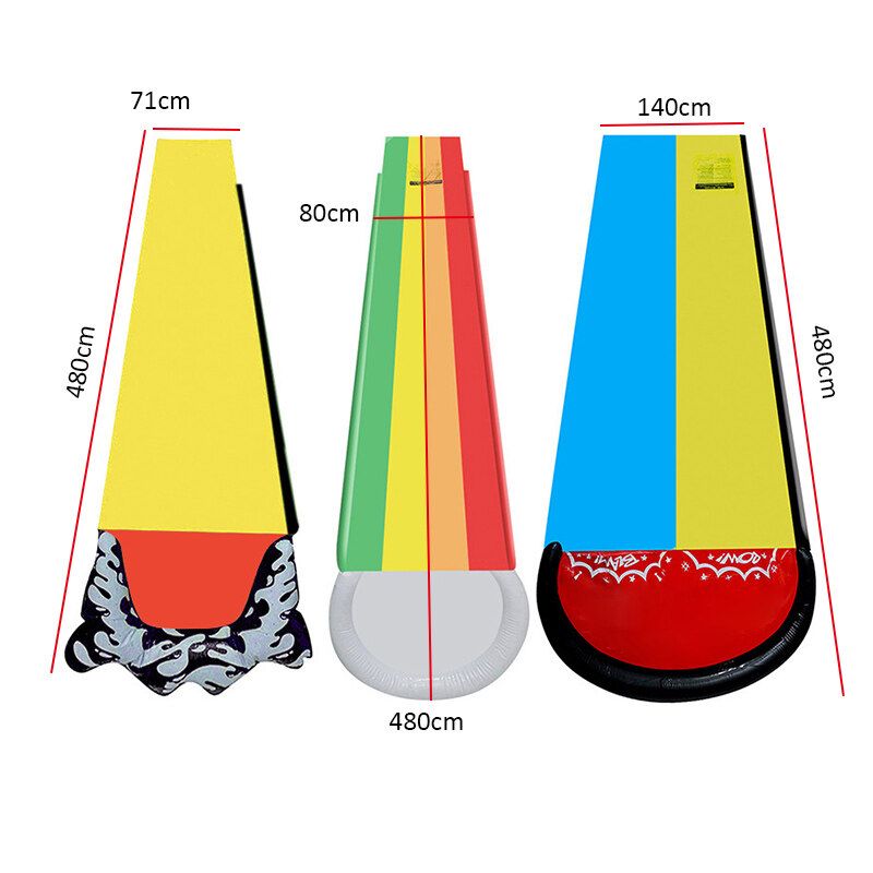 (W/ Pipe Connector) Inflatable Surf Water Slide Mat Portable Children Outdoor Water Sports Toy Water Skater Summer Pool Game Water Spray Toy For Kids Yard Lawn Park Garden Dual Slides
