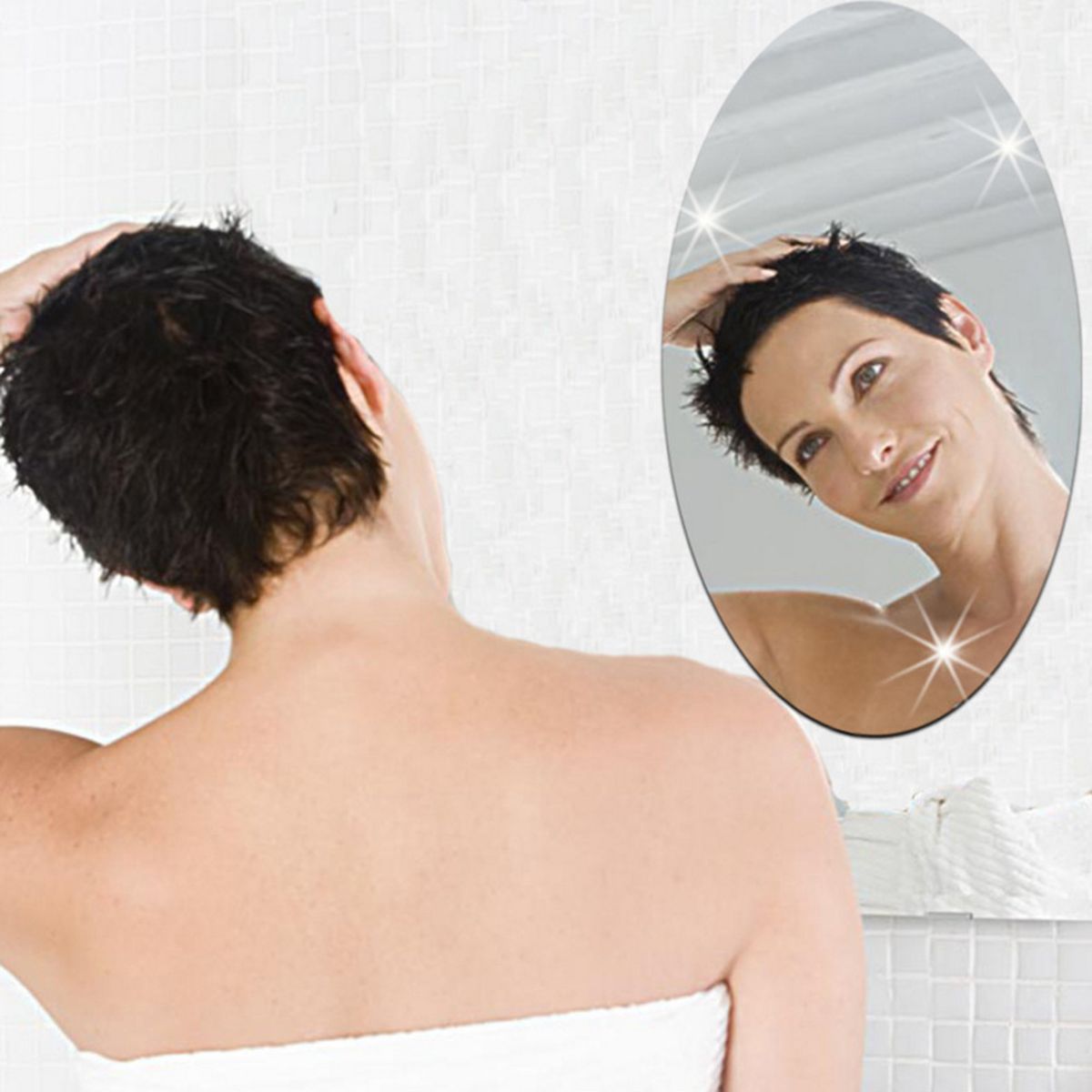 Mirror Wall Sticker Oval-shape Decorative Mirror Removable