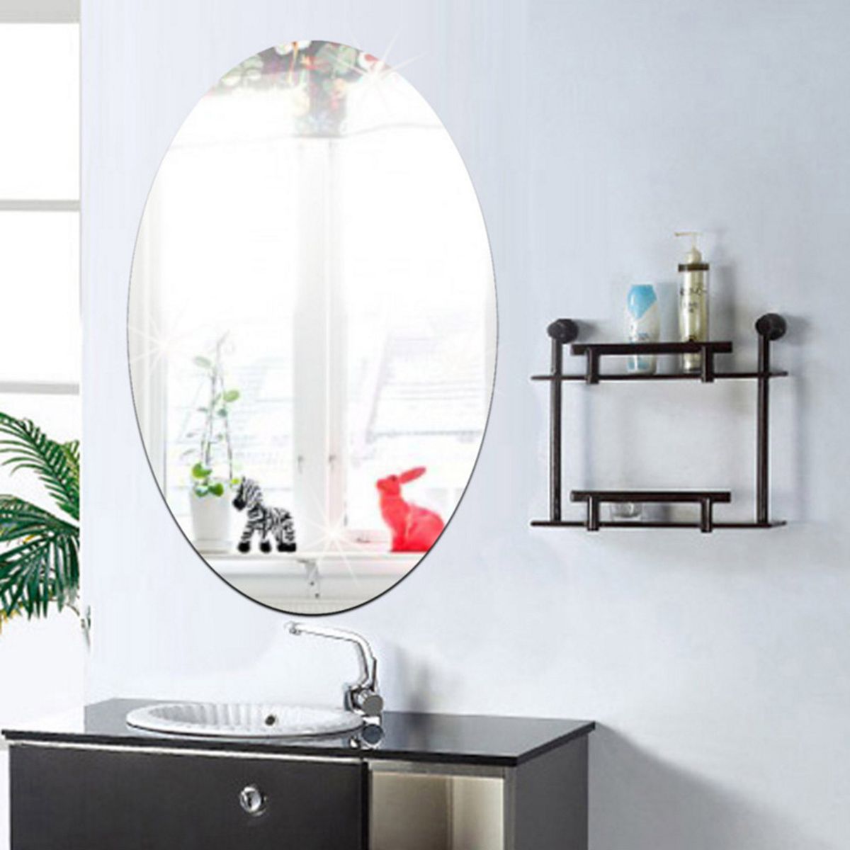 Mirror Wall Sticker Oval-shape Decorative Mirror Removable
