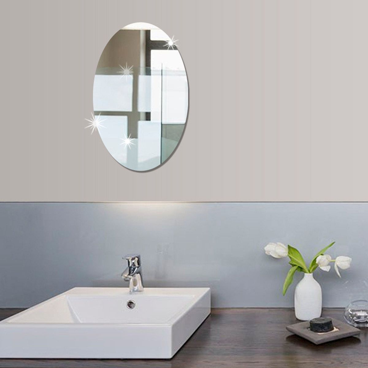 Mirror Wall Sticker Oval-shape Decorative Mirror Removable