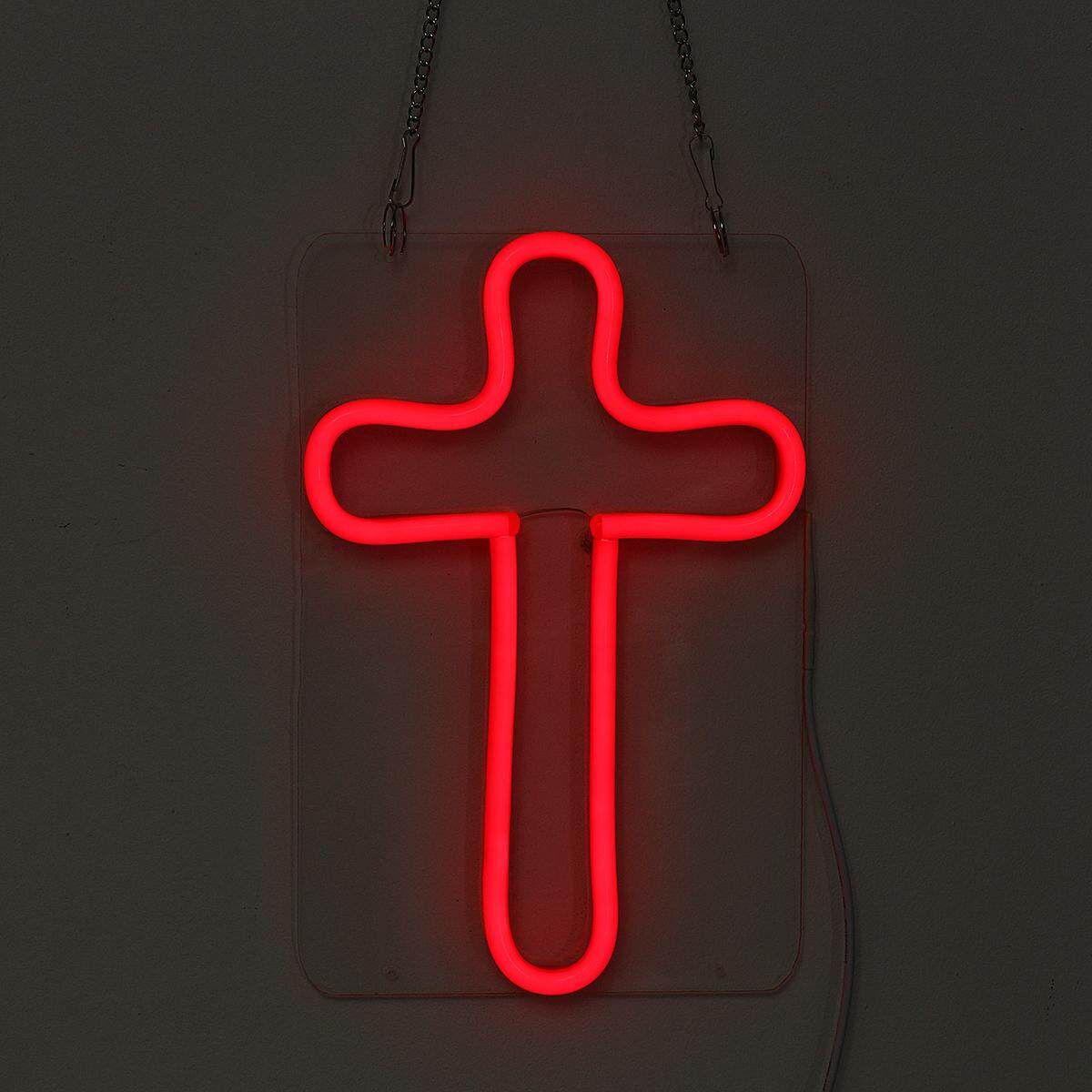 Red Cross Neon Sign Light Hanging Visual Artwork Bar Store Lamp Wall Shop Decor