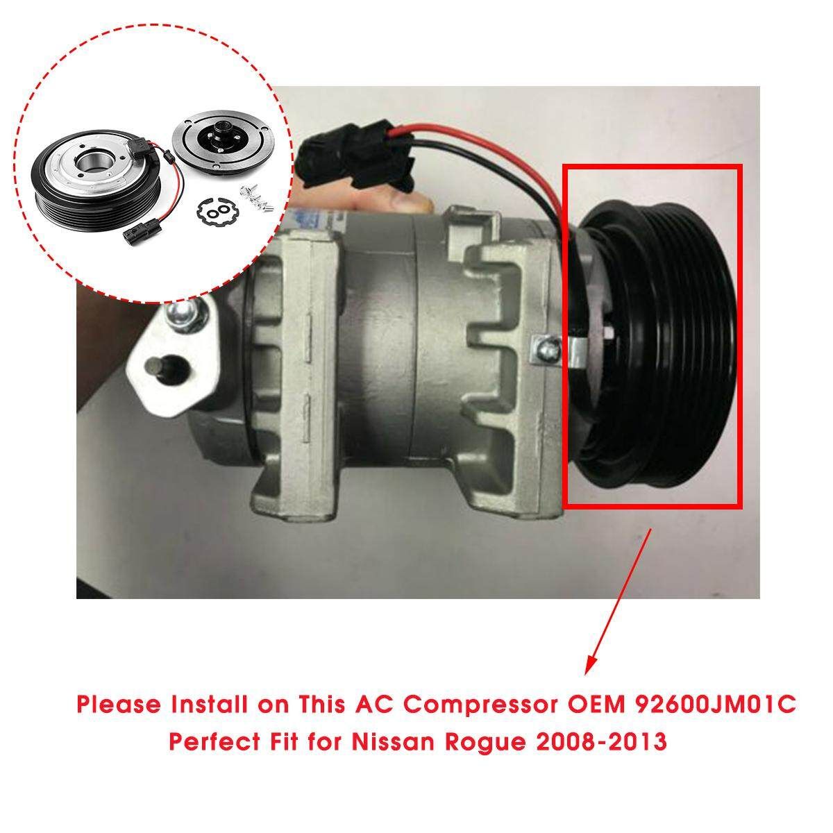 AC Compressor Clutch Kit Pulley Coil Plate For Nissan Rogue 08-2013 92600JM01C