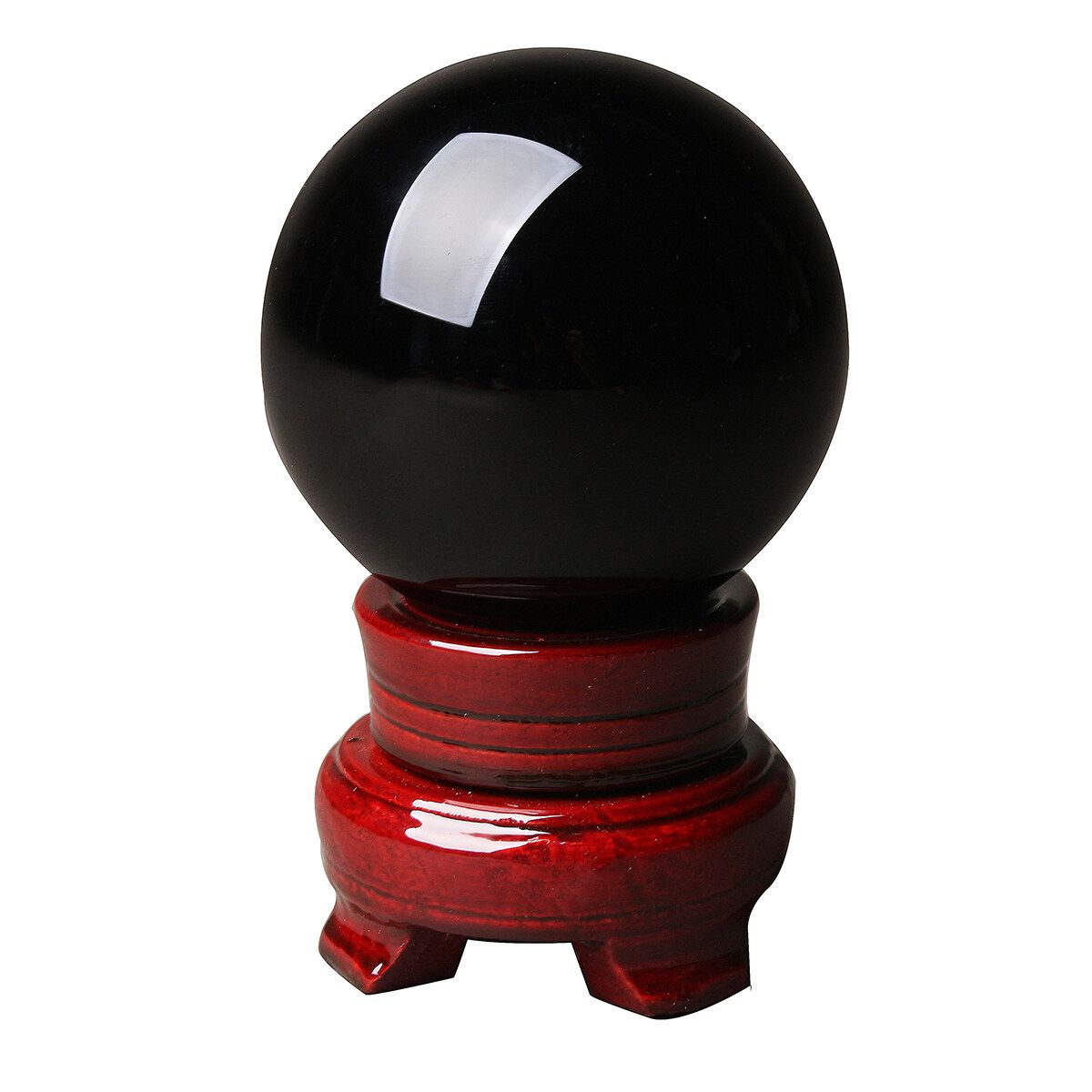 80mm Natural Black Obsidian Sphere Large Healing Crystal Ball With Wooden Stand