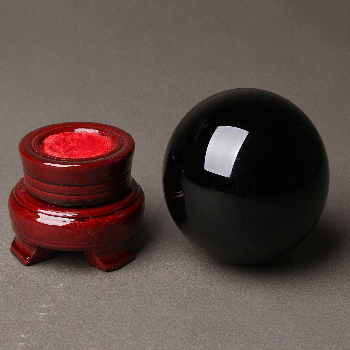 80mm Natural Black Obsidian Sphere Large Healing Crystal Ball With Wooden Stand
