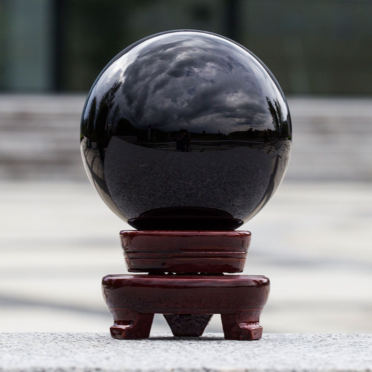 80mm Natural Black Obsidian Sphere Large Healing Crystal Ball With Wooden Stand