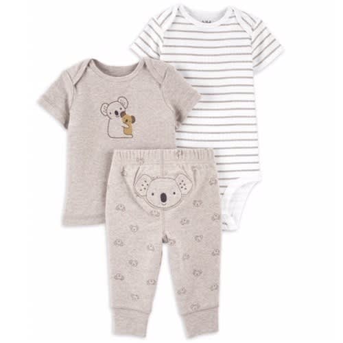 Child Of Mine Newborn Baby Boys Short Sleeve Shirt, Bodysuit & Pant 3pc - Koala