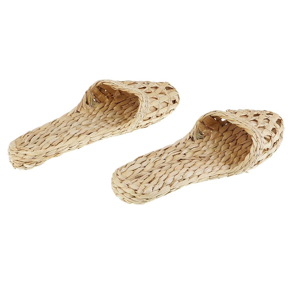1 Pair Of Handmade Straw Rattan Knitted Slippers Size 37
