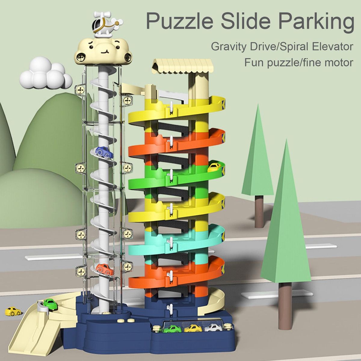 1 Set Track Car Park Toys Plastic Gliding Rail Car Building Toy Playset