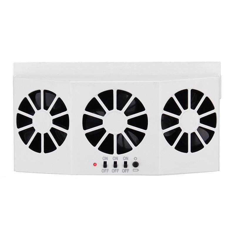Solar Powered Car Front/Rear Window Air Vent Cool Triple Cooler Fan 4W White White (white)